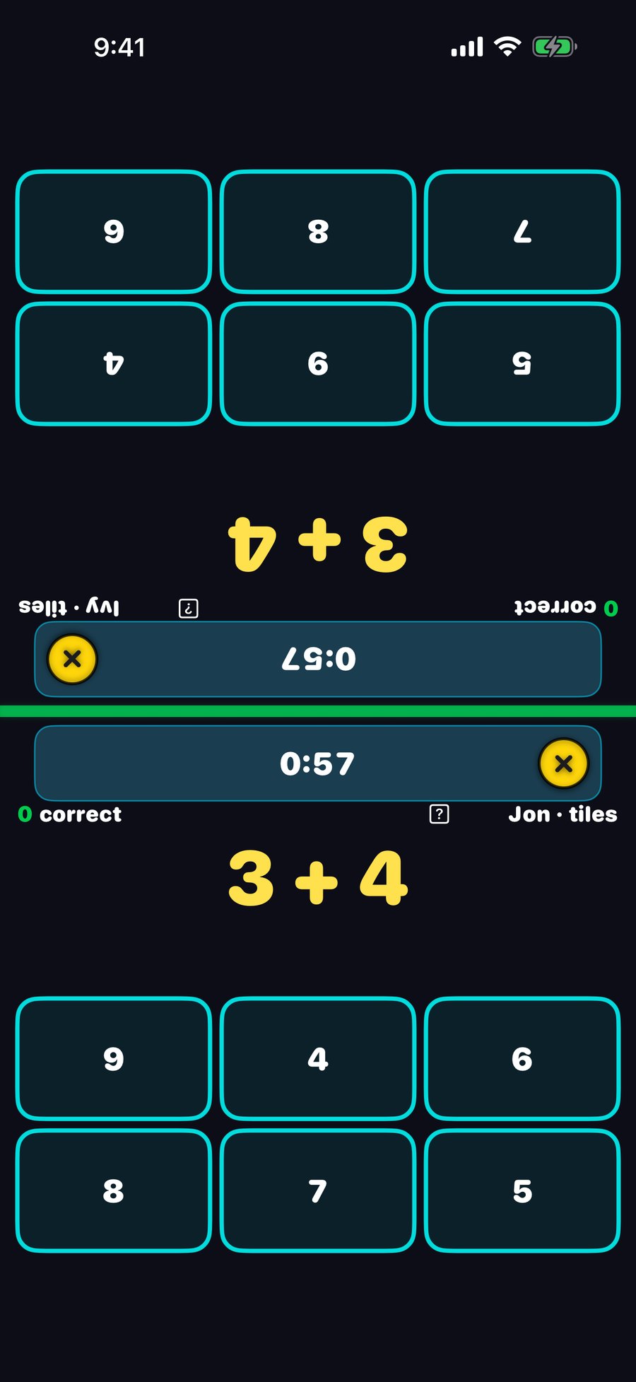 Math Blitz split-screen head-to-head round