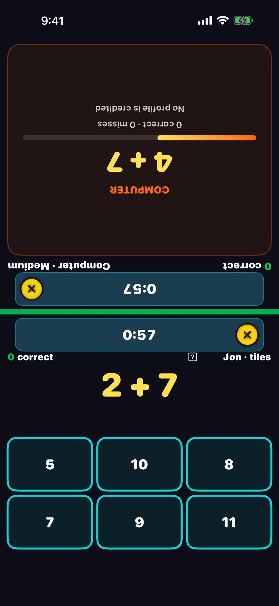 Math Blitz split-screen round against the computer